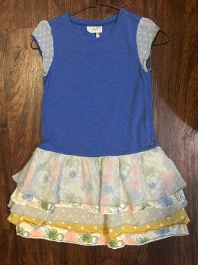 Matilda Jane Royal Blue Dress with Pastel Floral Ruffles